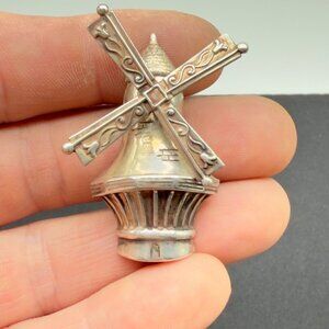Vintage Lang Sterling Silver Windmill Brooch Pin Moving Blades